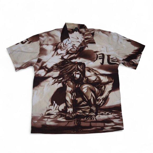 R-World Vintage Japanese Anime Warrior Double Sided Button Shirt Men's L - Picture 1 of 8
